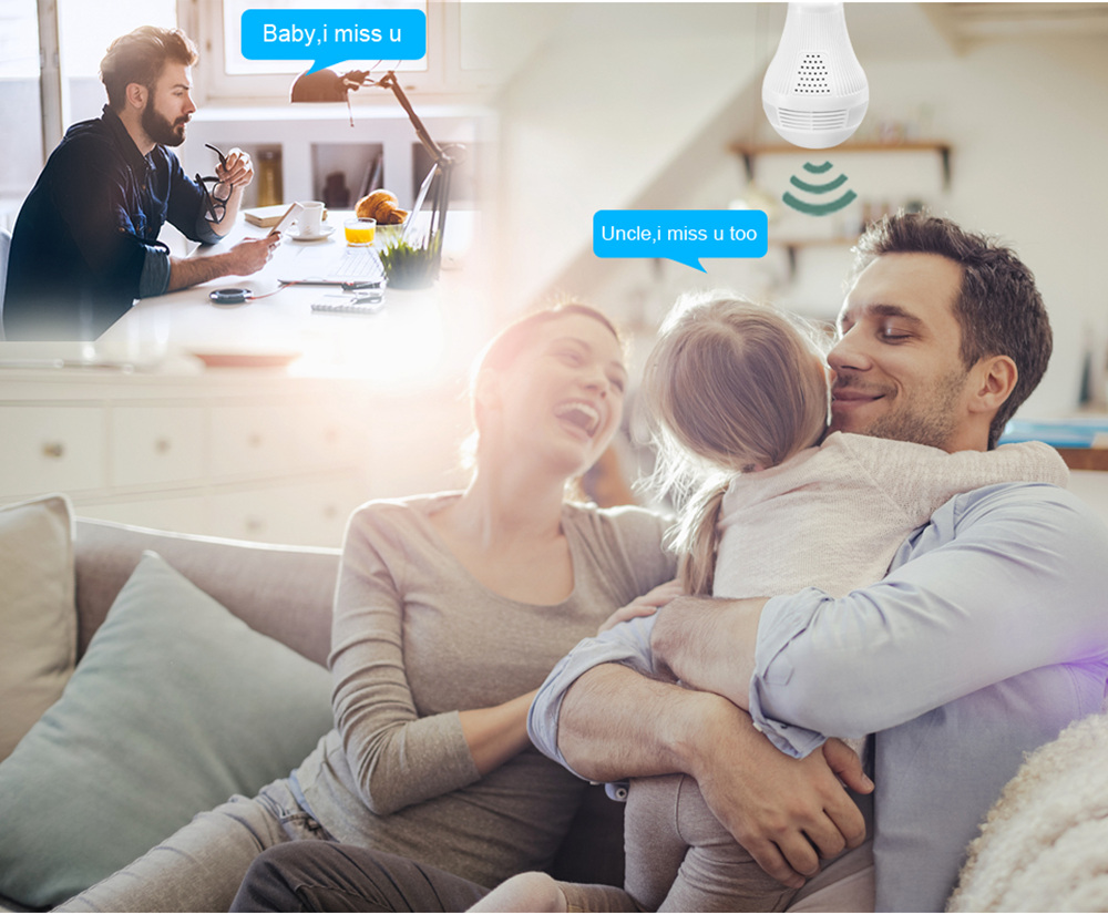 BESDER BES-N703F 1.3MP 960P Wifi Panoramic IP Camera 360 Degree E27 Bulb Light Fisheye Camera - White