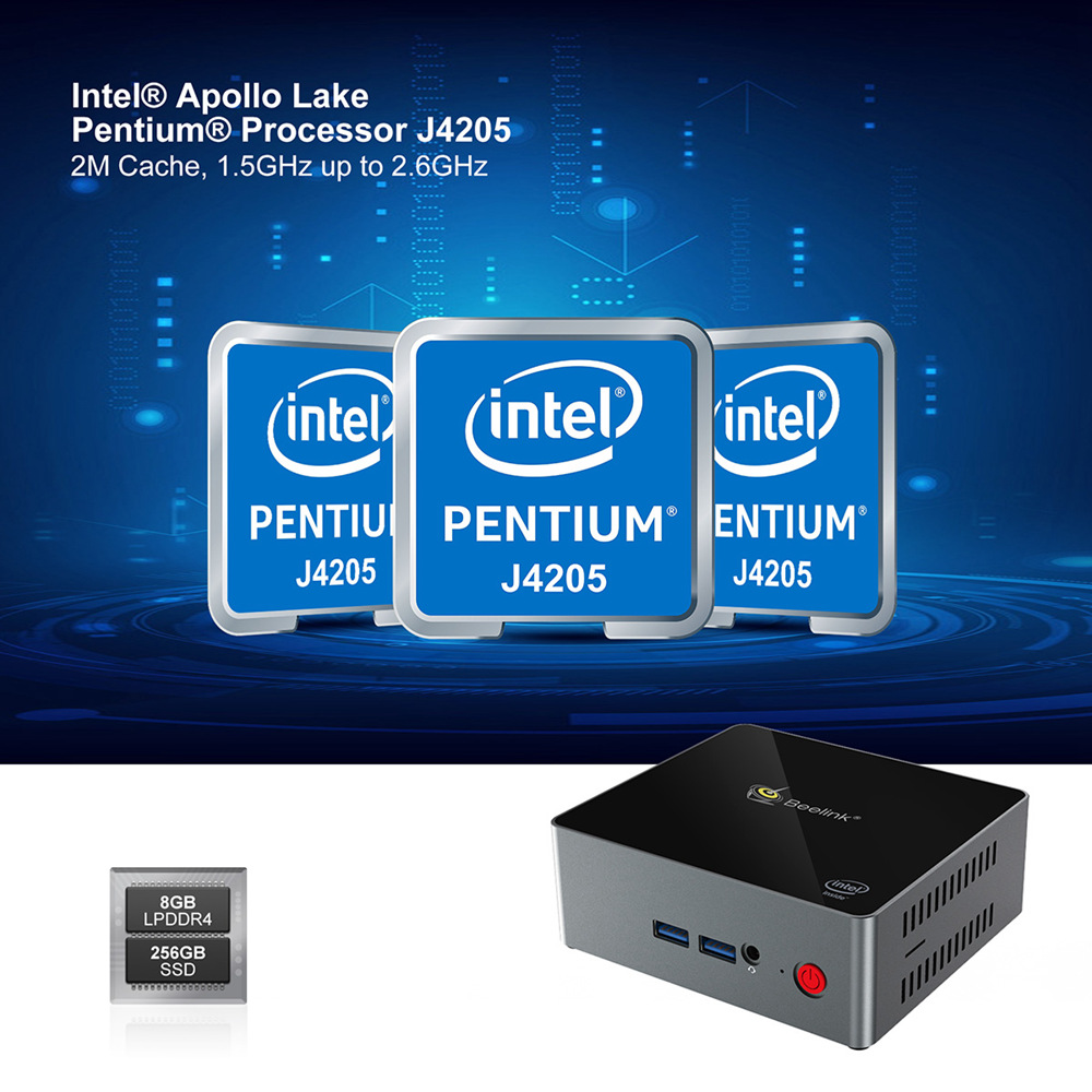 Beelink J45 Intel Apollo Lake J4205 8GB DDR4 256GB mSATA SSD Windows 10 Mini PC Dual Band WiFi Gigabit LAN USB3.0*4 HDMI*2 Expandable 2.5 inch HDD