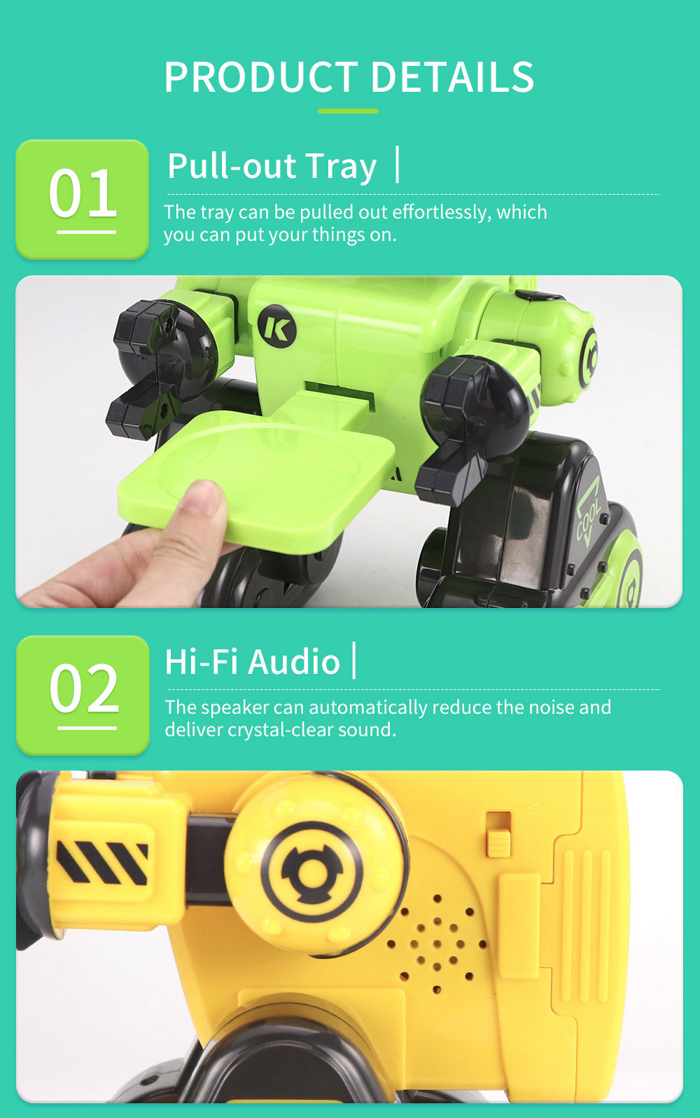 JJRC R13 CADY WIRI Touch Control Programmable Dancing RC Robot Colorful Lights Kids Toys - Yellow