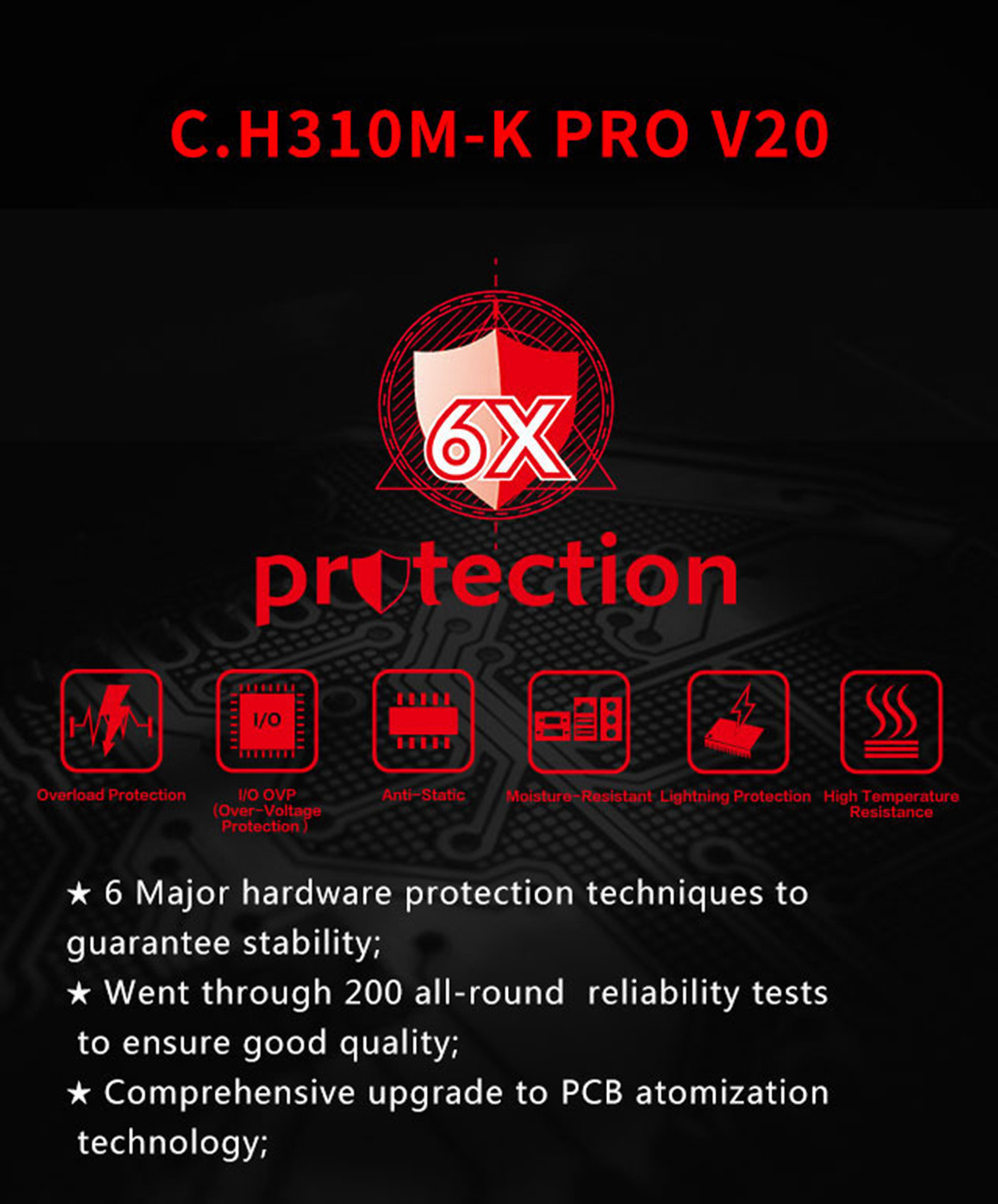 Colorful C.H310M-K PRO V20 Motherboard Intel LGA 1151 mATX DDR4 SATA3 PCI-E3.0 USB3.0 VGA+DVI - Black