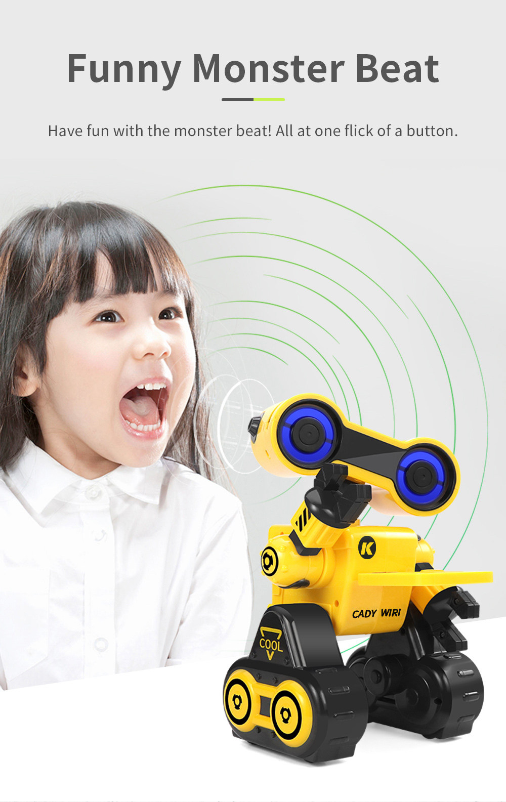 JJRC R13 CADY WIRI Touch Control Programmable Dancing RC Robot Colorful Lights Kids Toys - Yellow