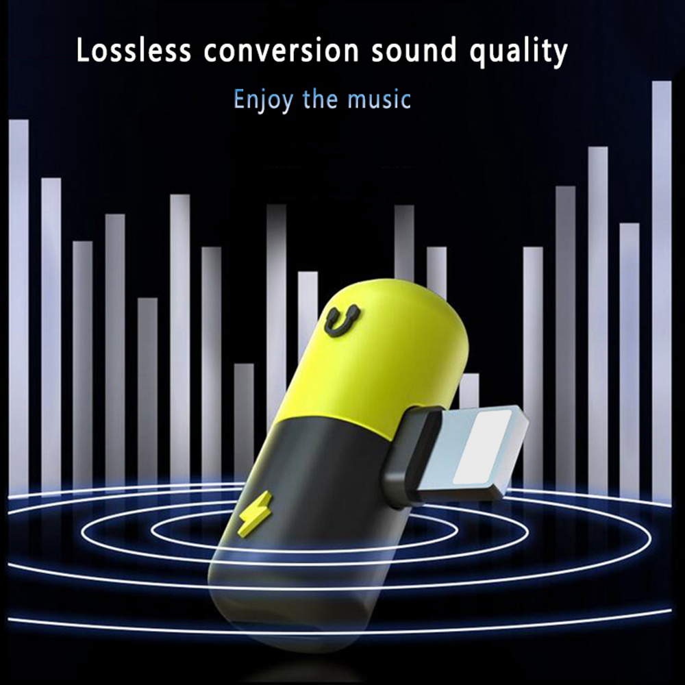 2 in 1 Audio Charging Adapter Lighting Capsule 3.5mm Headphone Jack Charger for iPhone 7 8 Plus X - Yellow + Black