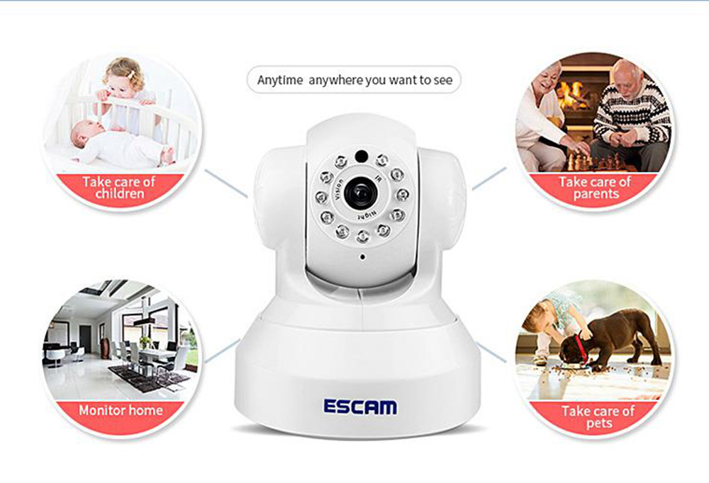 ESCAM QF001 WiFi 720P Smart Wireless Webcam Security Camera - White