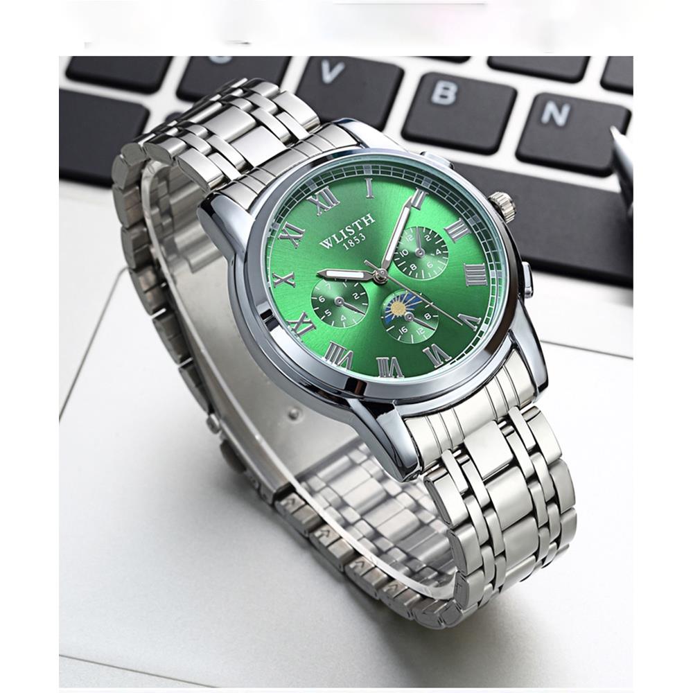 WLISTH S509 Men Casual Business Quartz Wrist Watch PU Leather Strap - Black + Green