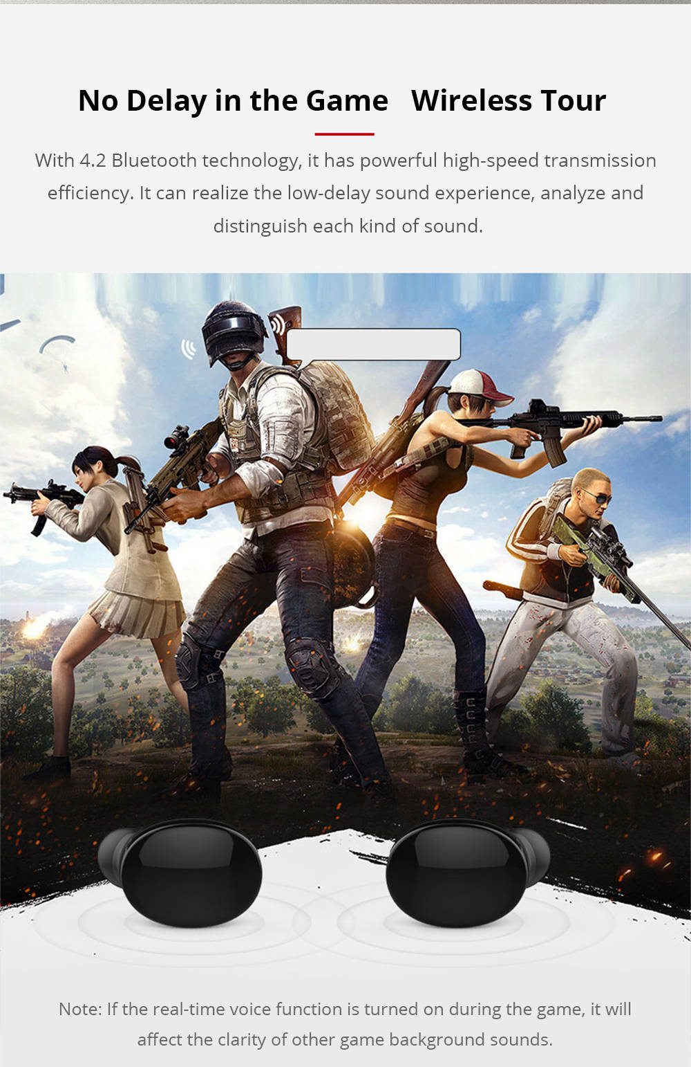 VR SHINECON Bluetooth Portable Earbuds Noise Reduction - Red