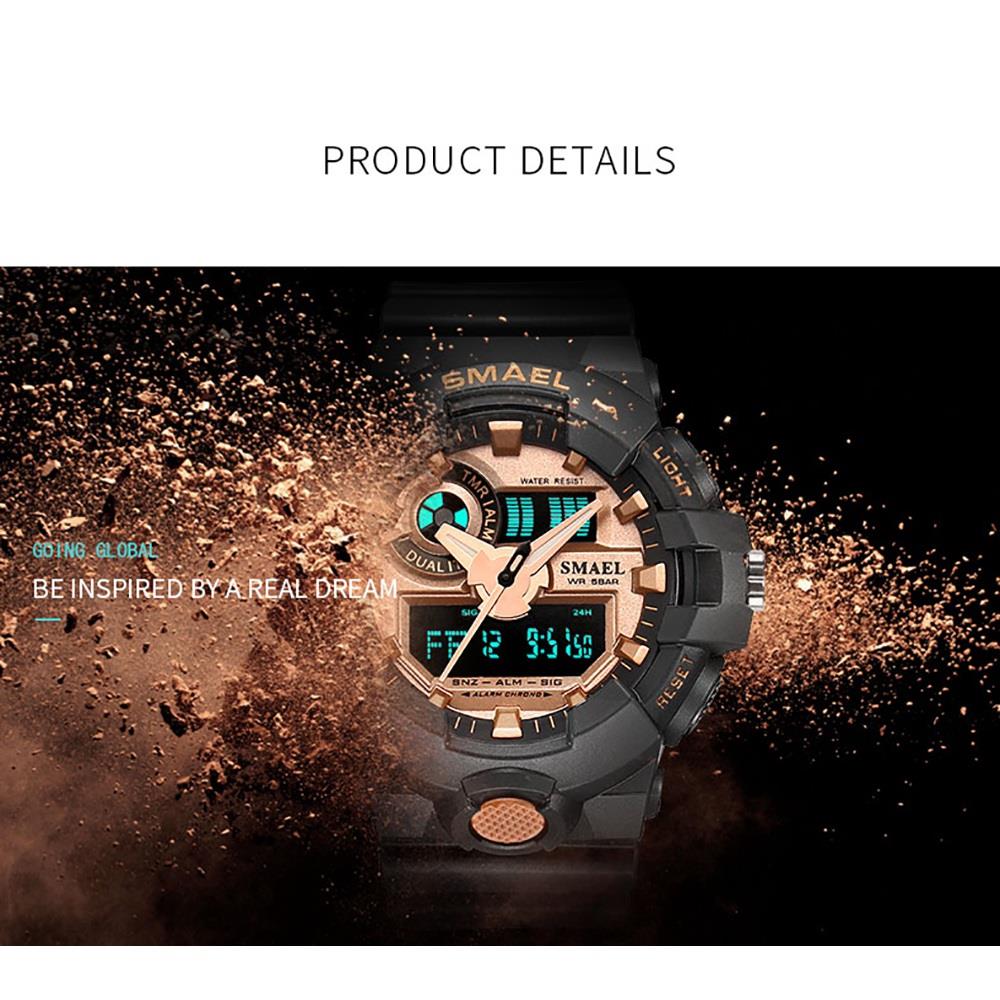 SMAEL 1642 Men Casual Digital Quartz Sports Wrist Watch - Red + Gold
