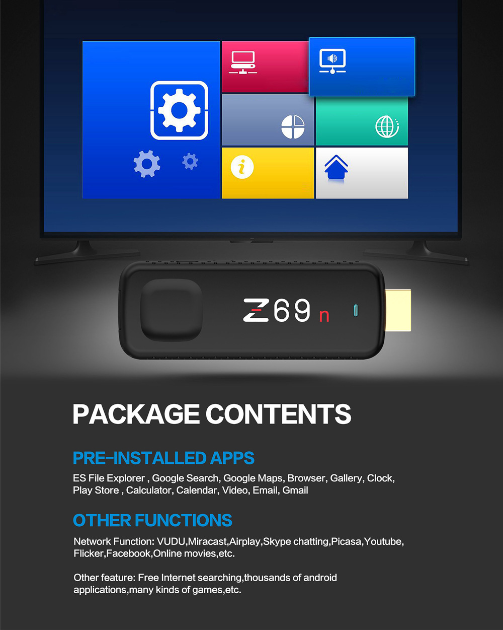 Z69n Amlogic S905Y2 Android 8.1 2GB DDR4 16GB eMMC TV Dongle Dual Band WiFi Bluetooth HDMI USB3.0