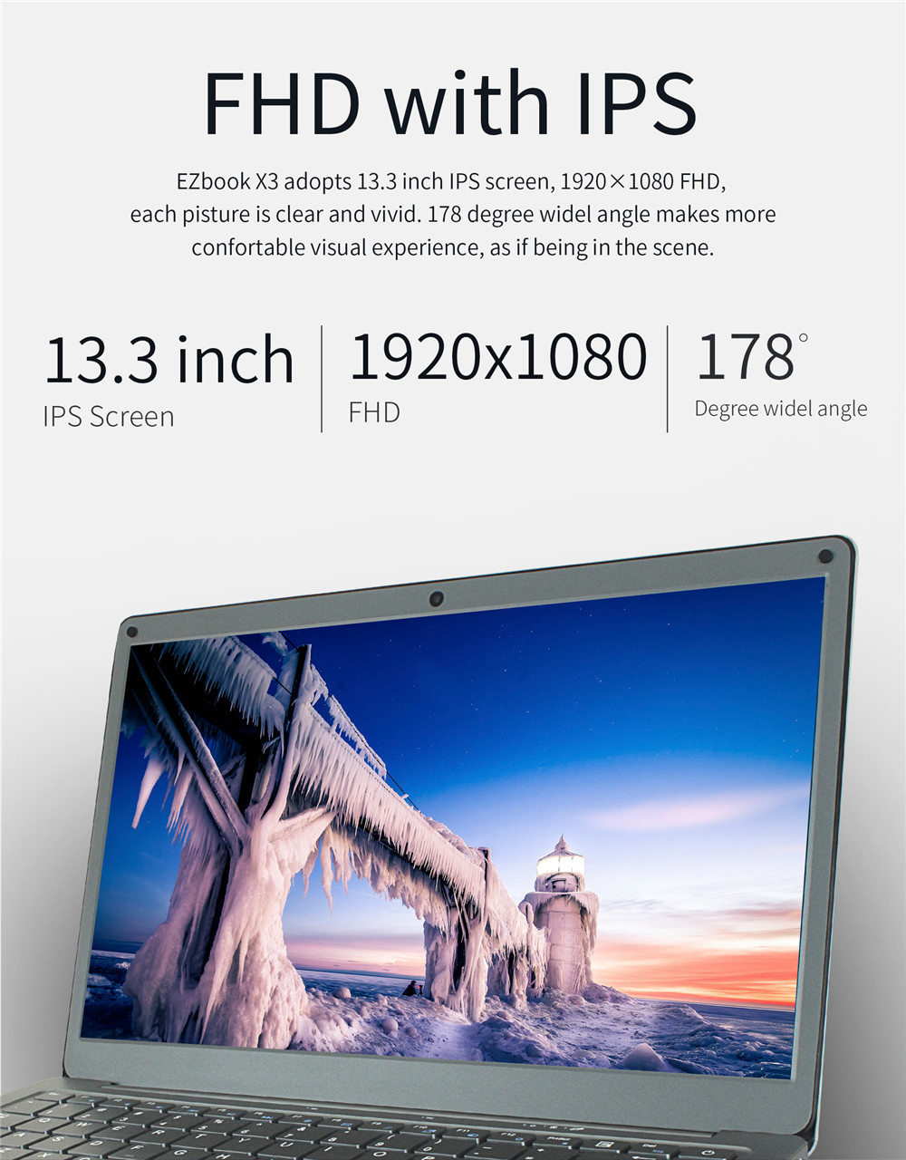Jumper EZbook X3 Laptop Intel Apollo Lake N3350 Quad Core 13.3 Inch IPS FHD 1920*1080 Windows 10 6GB RAM 64GB ROM - Grey