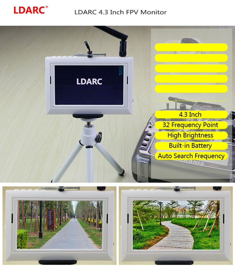 LDARC/Kingkong 5.8G 32CH 4.3 Inch LCD Monitor with Hood Bracket for Tiny 7 Mobula7 FPV Racing Drone