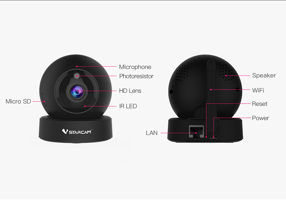 Vstarcam G43S 1080P 2MP Wifi IP Camera Home Security IR-Cut Night Vision Baby Monitor - Black UK Plug