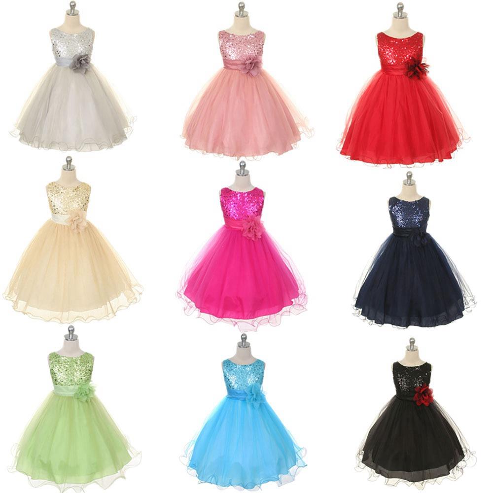 L067 Baby Girls Sleeveless Flower Dress Princess Wedding Party Children Clothing Size 100 - Navy Blue