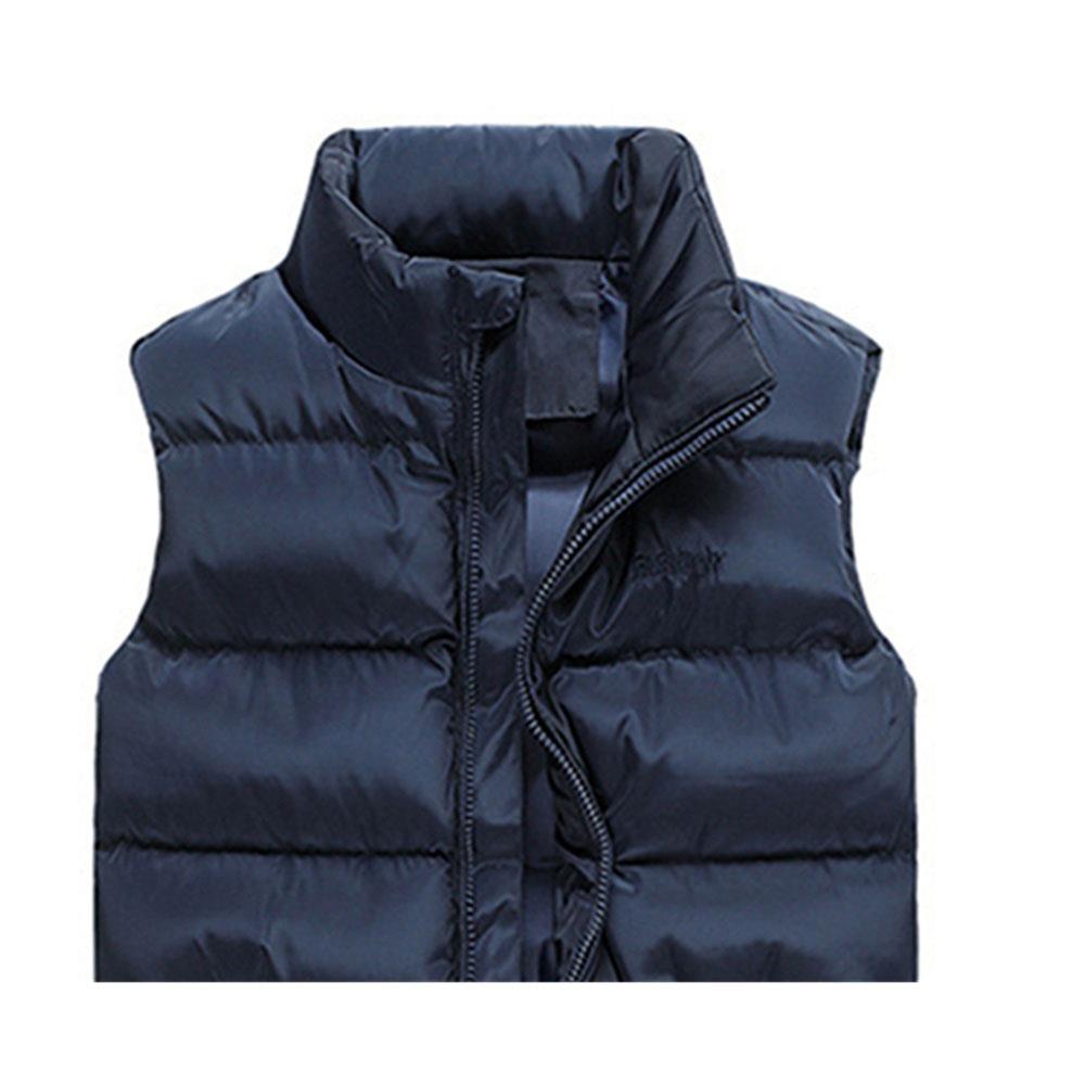 Men Winter Thick Stand Collar Solid Color Cotton Waistcoat Duck Down Jacket Size M - Blue