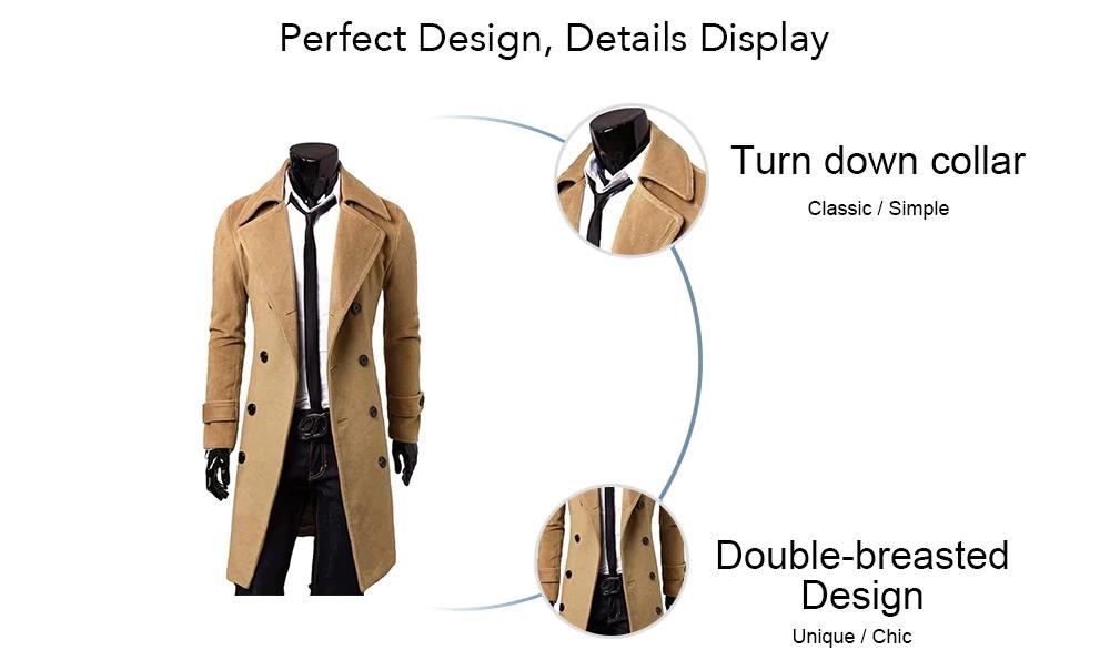C02 Men Winter Casual Warm Turn-down Collar Coat Long Windbreaker Jacket Size L - Black