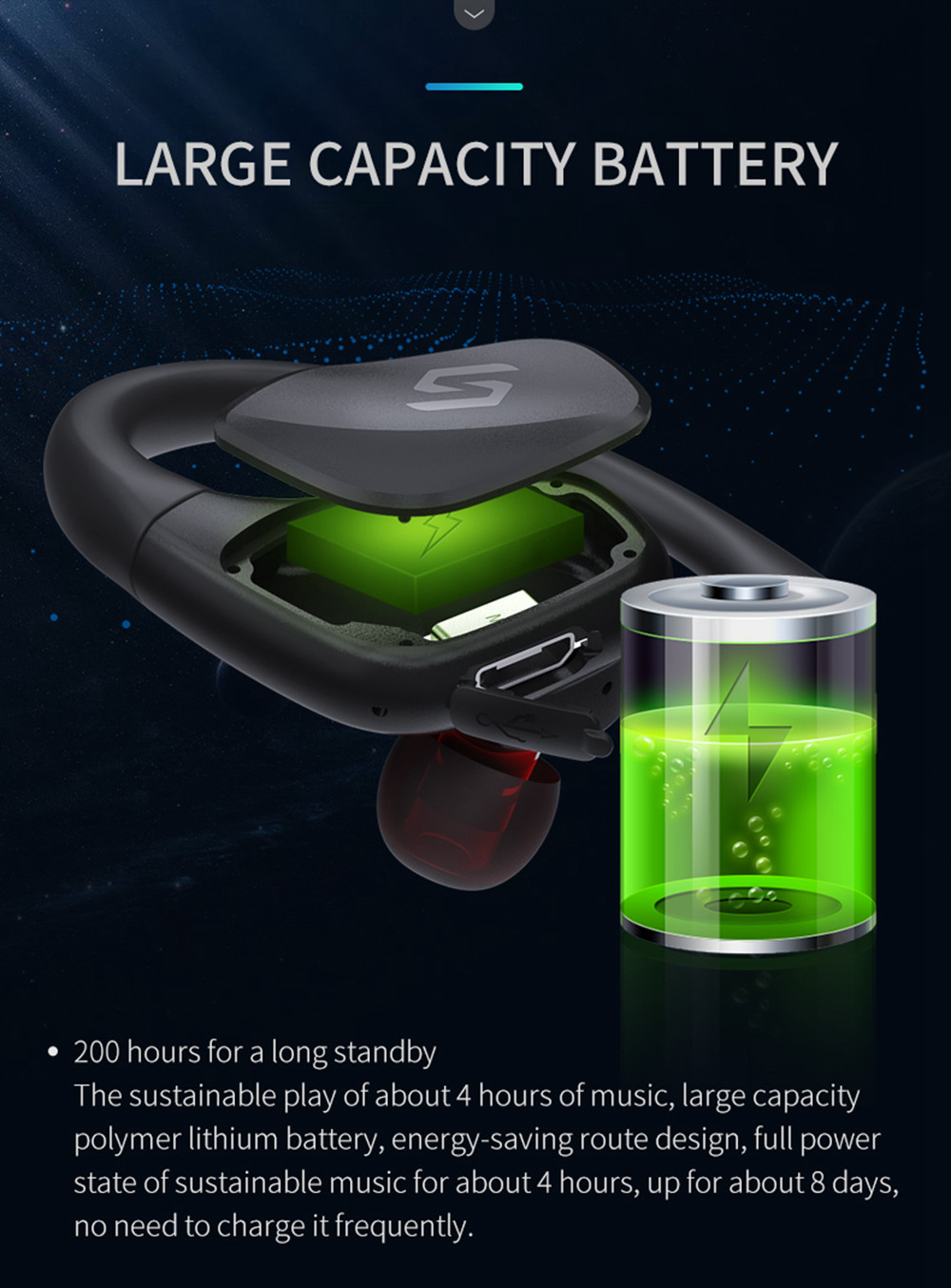 VR SHINECON SC-J11 Headphones Wireless Bluetooth Sports for IOS Android Smart Phone - Black