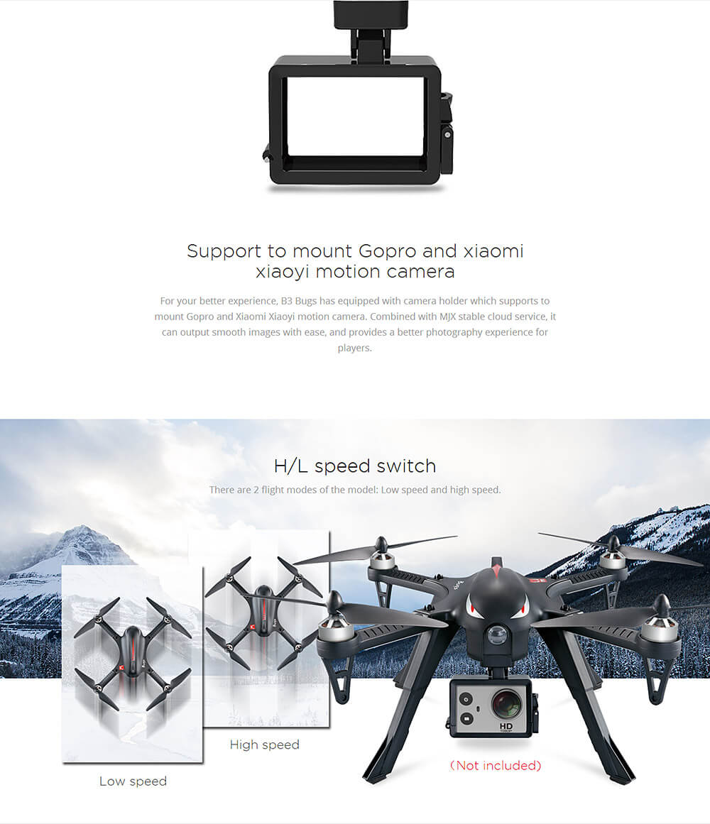 MJX Bugs 3 Brushless Independent ESC 1800mAh Battery 3D Roll Gopro 3 Gopro 4 Compatible RC Quadcopter RTF - Red