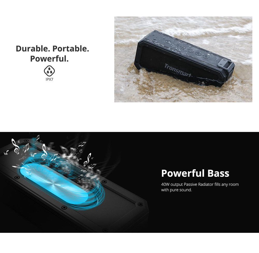 Tronsmart Element Force+ Portable Bluetooth Speaker with IPX7 Waterproof, Bass Sound, 15H Playtime, Supports TWS & NFC