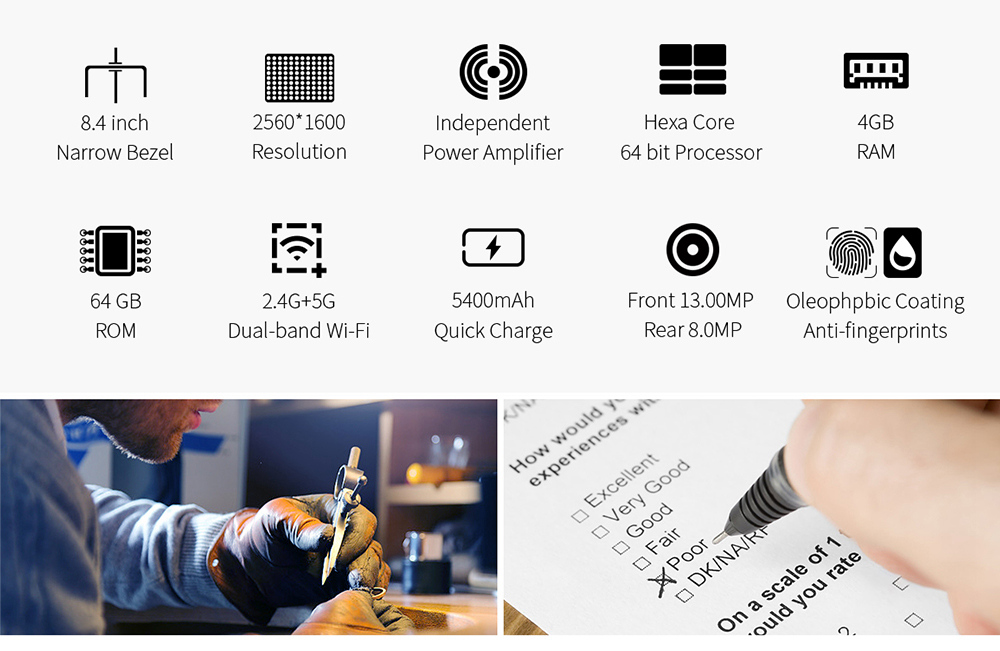 Teclast T8 Tablet MediaTek MT8176 Q Hexa-core 2.1GHz 8.4 Inch 2560x1600 IPS 4GB RAM DDR3L 64GB ROM eMMC WIFI Android 7.0 - White/Gold