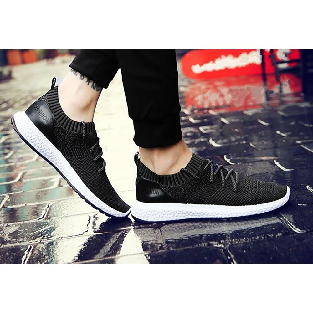 Men Casual Mesh Fabric Lace-up Sports Shoes EU43 - Black