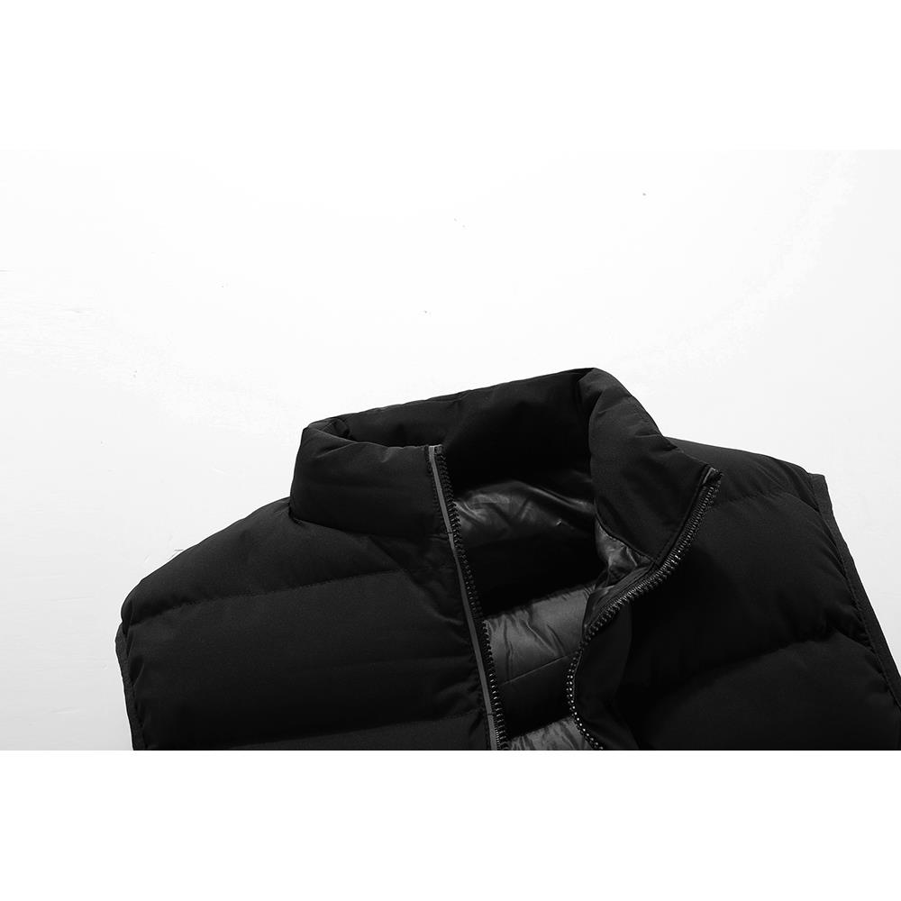 Men Winter Thick Solid Color Cotton Waistcoat Sleeveless Duck Down Jacket Size L - Black