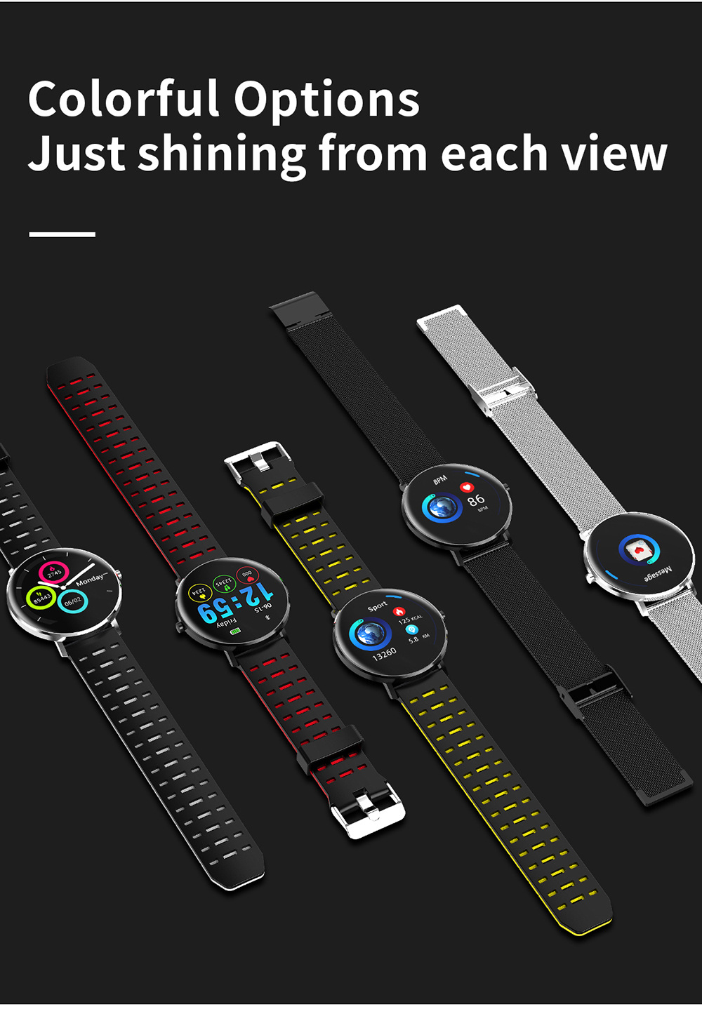 Makibes L6 Smart Watch 1.22 Inch Touch Screen Heart Rate Sleep Monitor IP68 Waterproof Multi-sports Modes Metal Band - Black