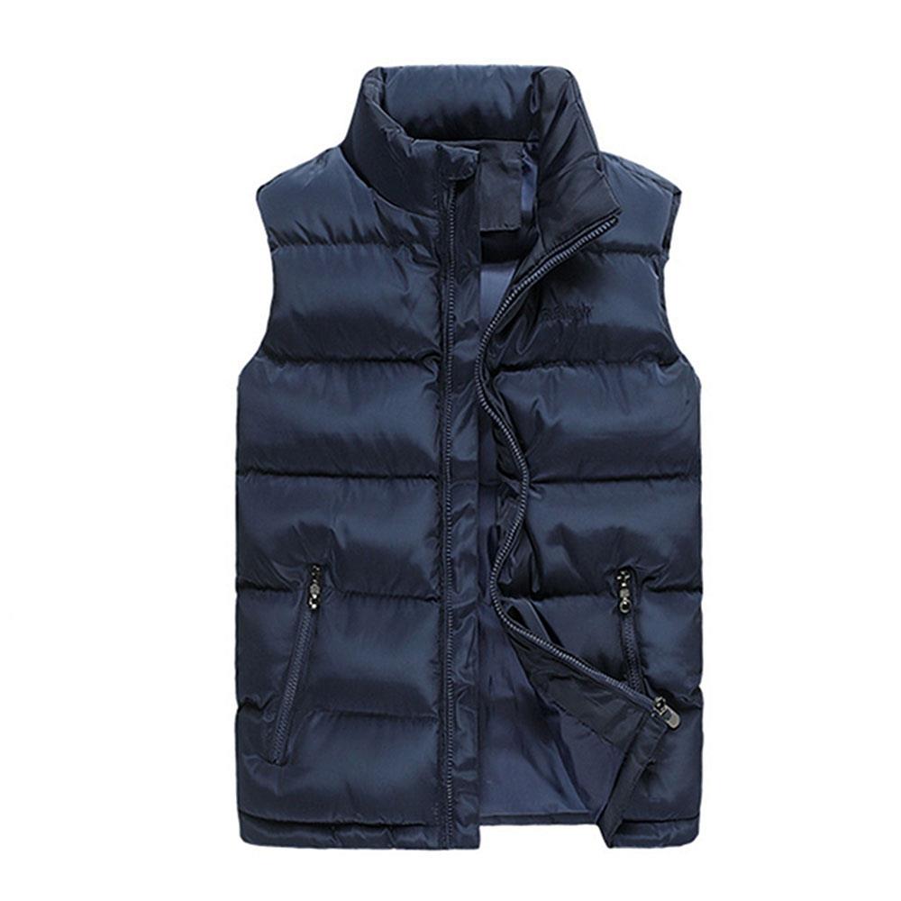 Men Winter Thick Stand Collar Solid Color Cotton Waistcoat Duck Down Jacket Size M - Blue