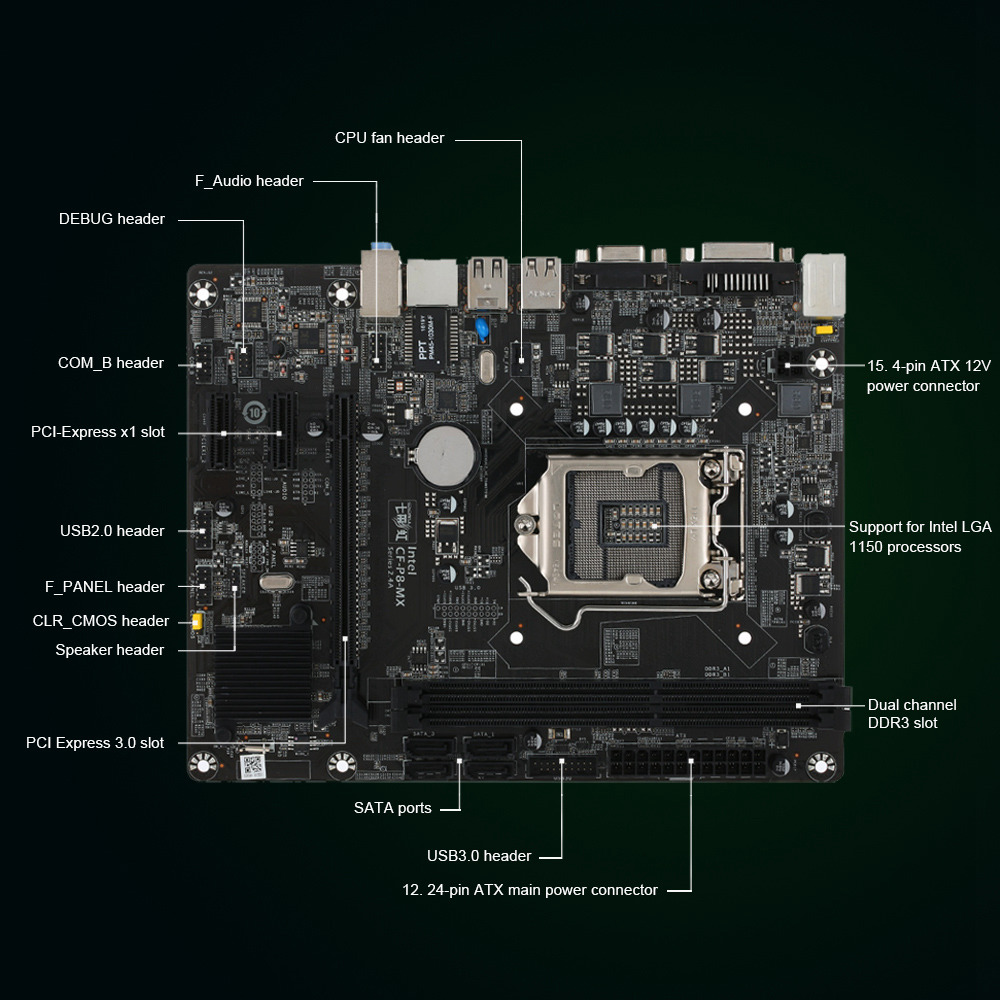 Colorful C.H81M Plus V24A Motherboard Intel Chipset LGA 1150 mATX USB3.0 SATA3 DDR3 DVI+VGA - Black