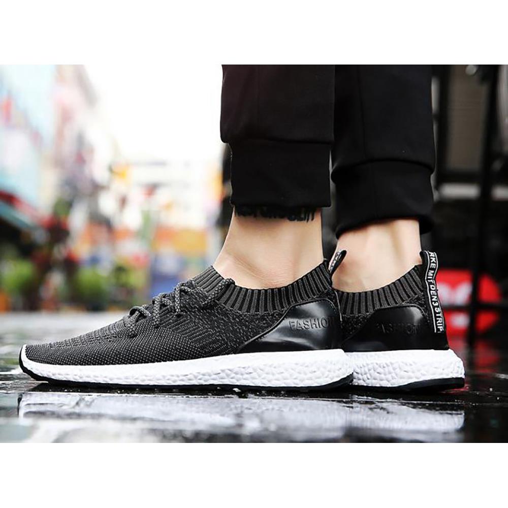 Men Casual Mesh Fabric Lace-up Sports Shoes EU39.5 - Black