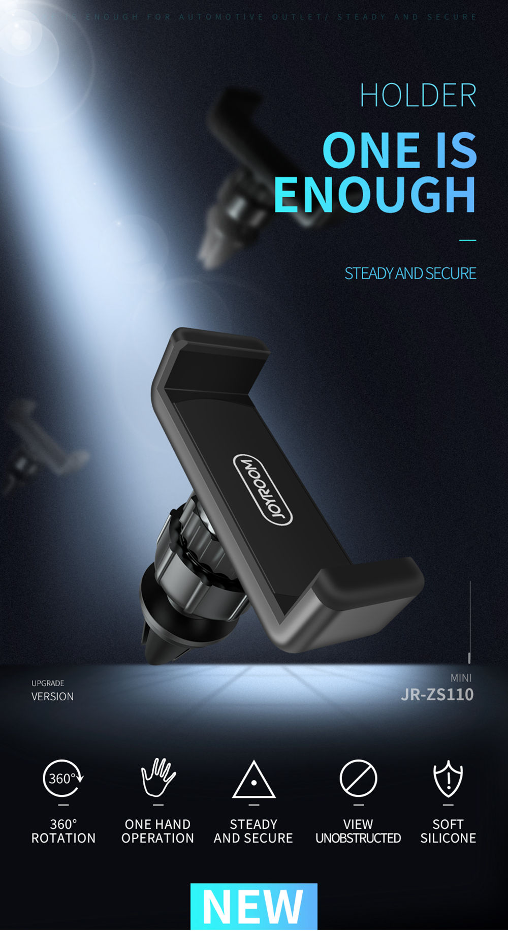 Joyroom JR-ZS110 Mini Car Phone Mount Holder Air Outlet Bracket For 4.0-6.0 Inch Smartphone - Black