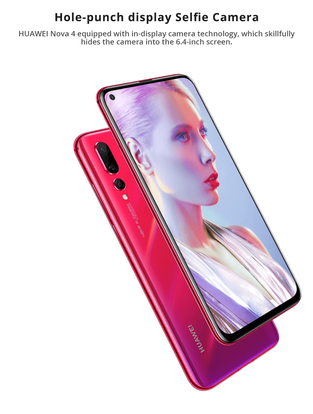 HUAWEI Nova 4 6.4 Inch Hole-punch Display 4G LTE Smartphone Kirin 970 8GB 128GB 20.0MP+16.0MP+2.0MP Triple Rear Cameras Android 9.0 Touch ID Type-C - Blue
