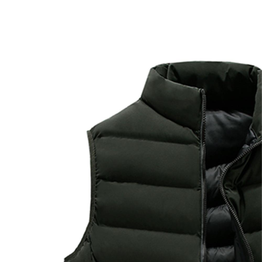 Men Winter Thick Solid Color Cotton Waistcoat Sleeveless Duck Down Jacket Size L - Army Green