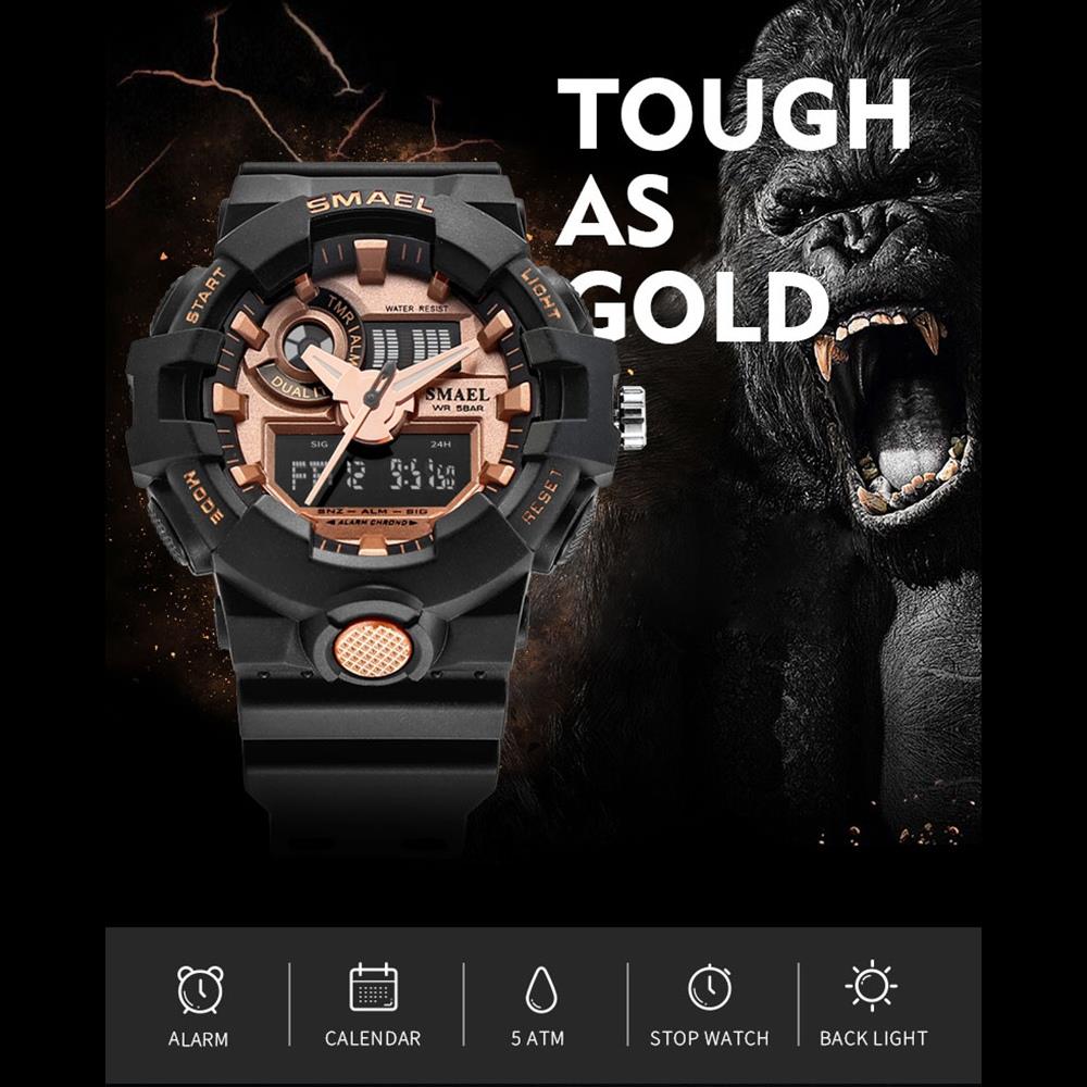 SMAEL 1642 Men Casual Digital Quartz Sports Wrist Watch - Red + Gold