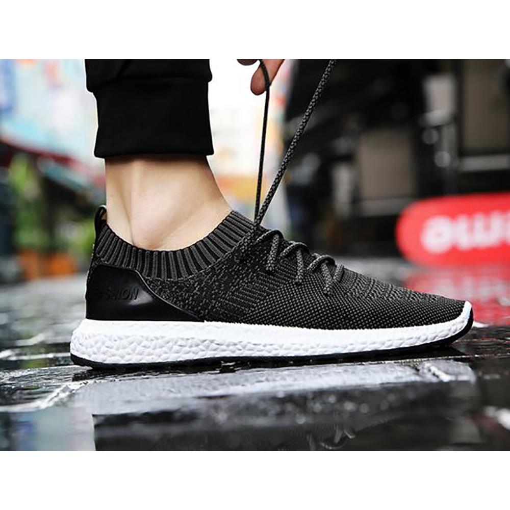Men Casual Mesh Fabric Lace-up Sports Shoes EU43 - Black