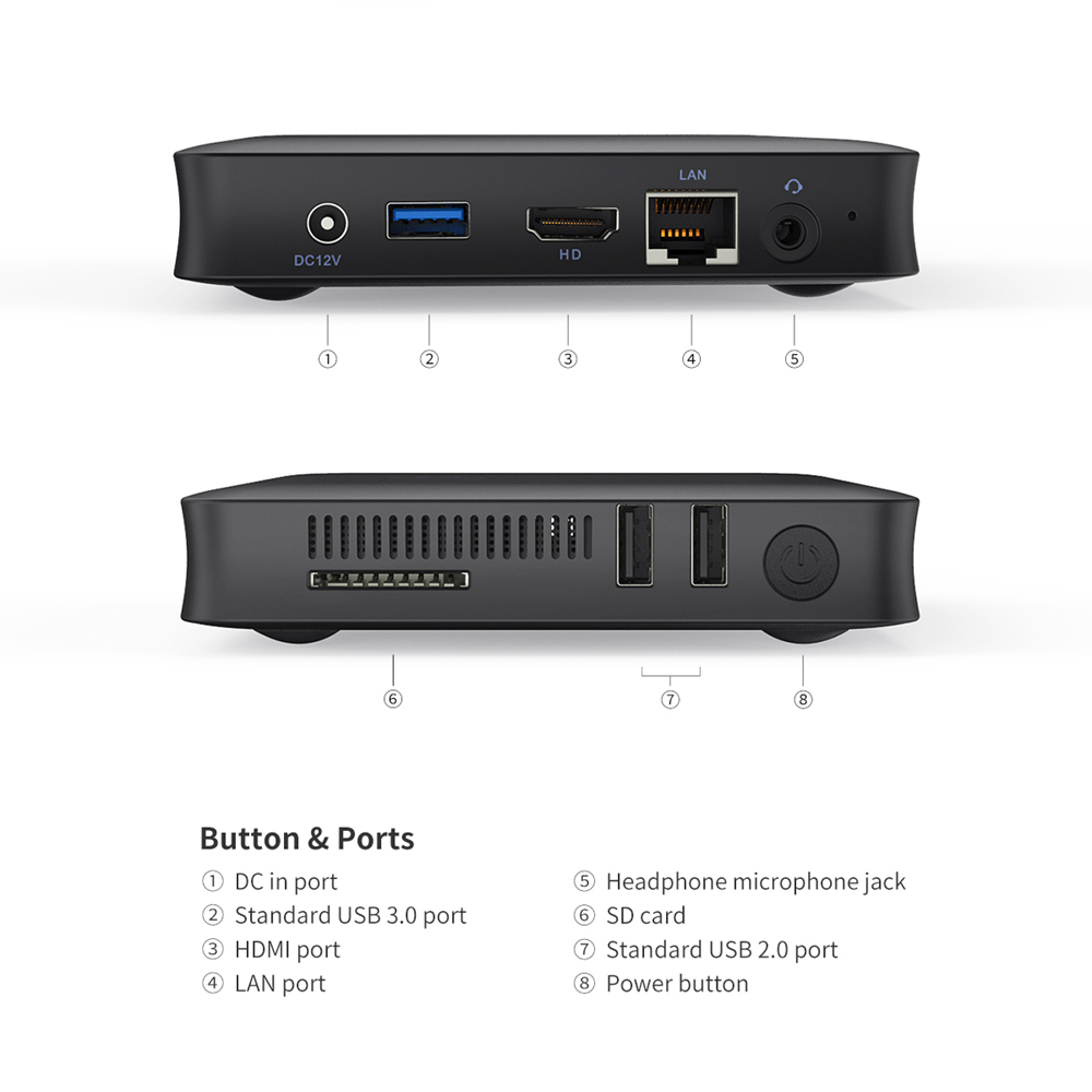 T7 II Intel Atom X5-Z8350 Windows 10 2GB/32GB Mini PC Bluetooth WiFi Gigabit LAN USB3.0 HDMI