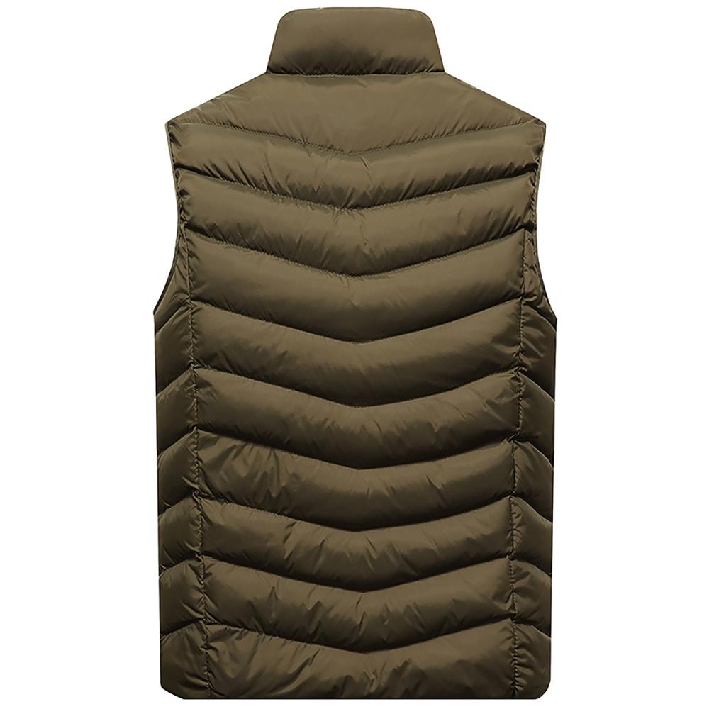 Men Winter Casual Stand Collar Solid Color Cotton Waistcoat Sleeveless Jacket Size L - Army Green