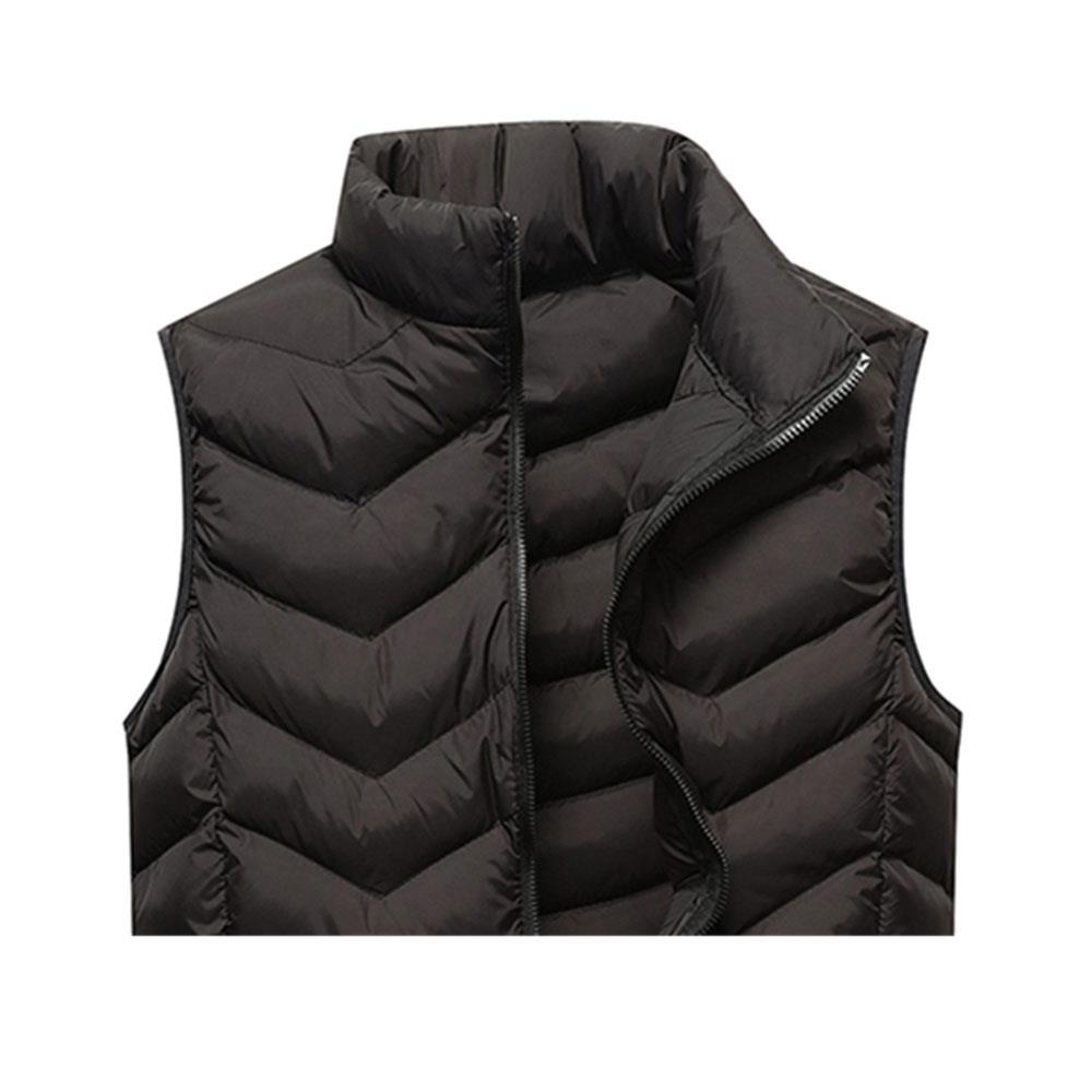 Men Winter Casual Stand Collar Solid Color Cotton Waistcoat Sleeveless Jacket Size L - Black
