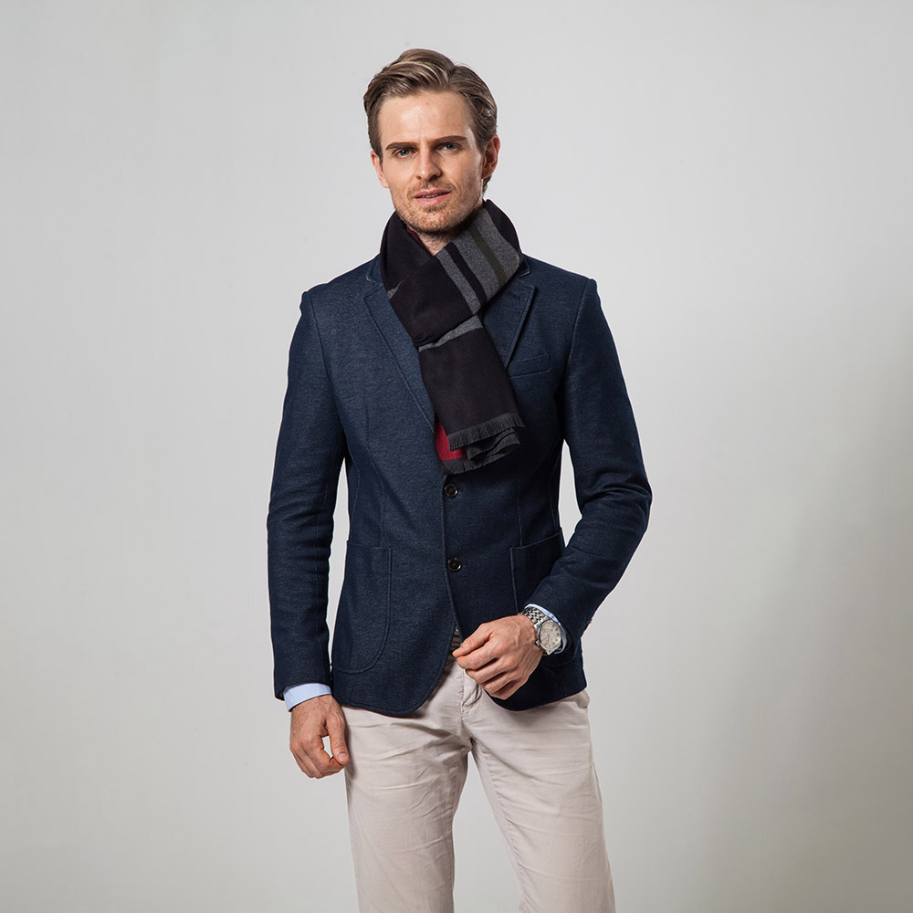 S04 Men Classic Business Imitation Cashmere Striped Plaid Warm Scarf 30x180CM - Red + Black