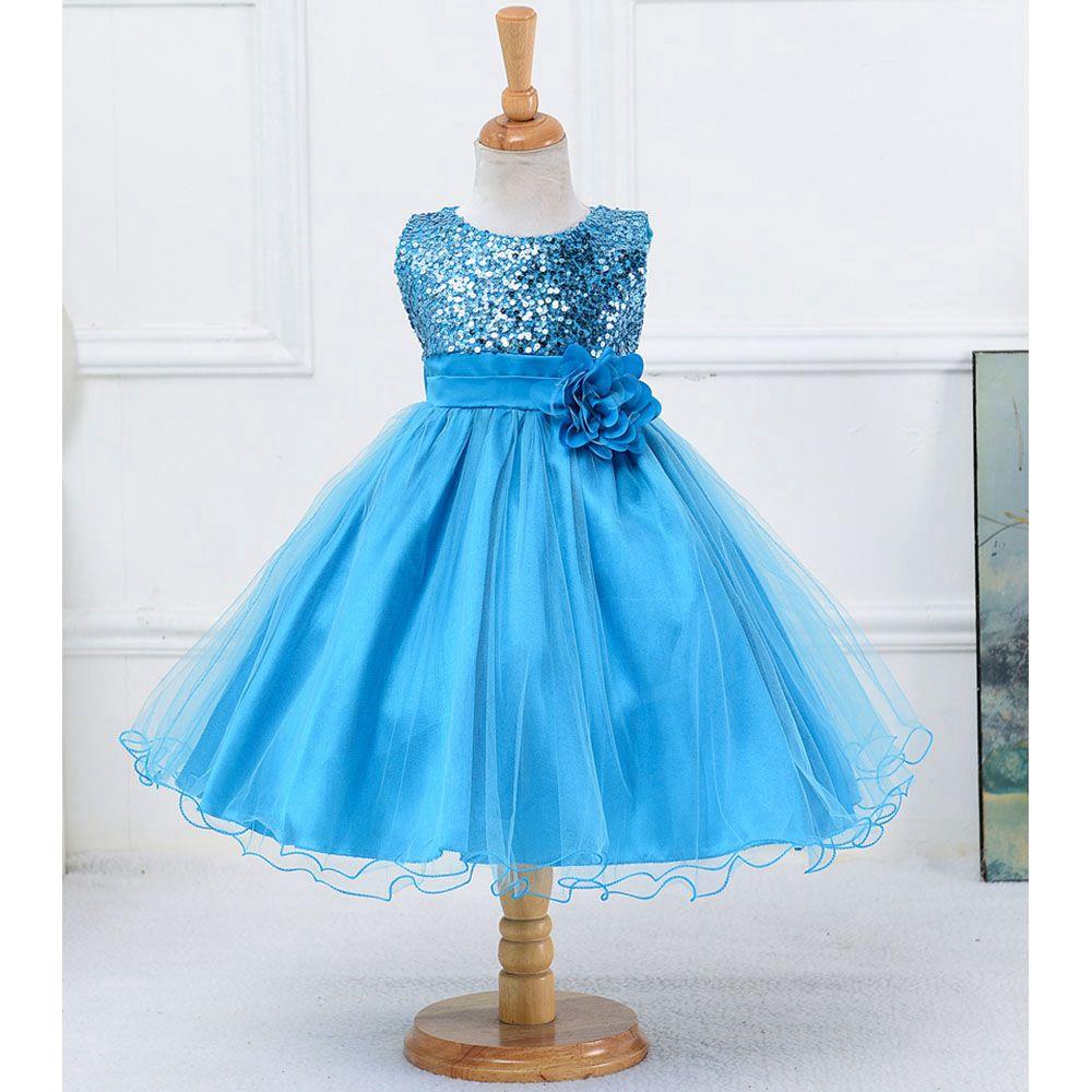 L067 Baby Girls Sleeveless Flower Dress Princess Wedding Party Children Clothing Size 100 - Light Blue
