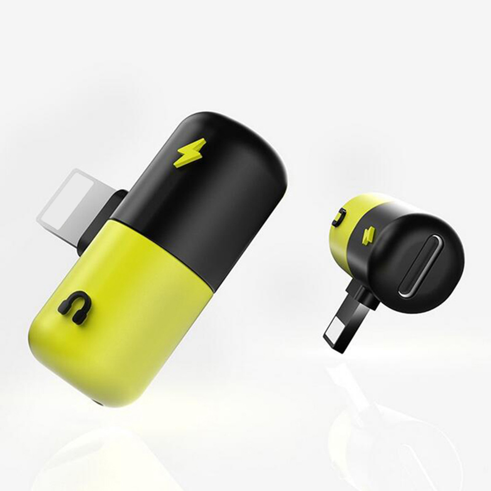2 in 1 Audio Charging Adapter Lighting Capsule 3.5mm Headphone Jack Charger for iPhone 7 8 Plus X - Yellow + Black