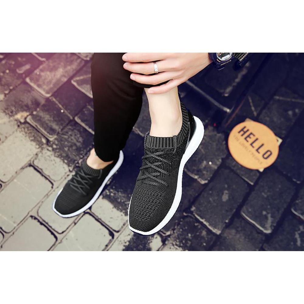 Men Casual Mesh Fabric Lace-up Sports Shoes EU43 - Black