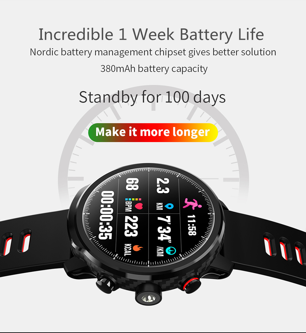 Makibes L5 Smart Watch 1.3 Inch Touch Screen Heart Rate Sleep Monitor IP68 Waterproof Multi-sports Modes - Red