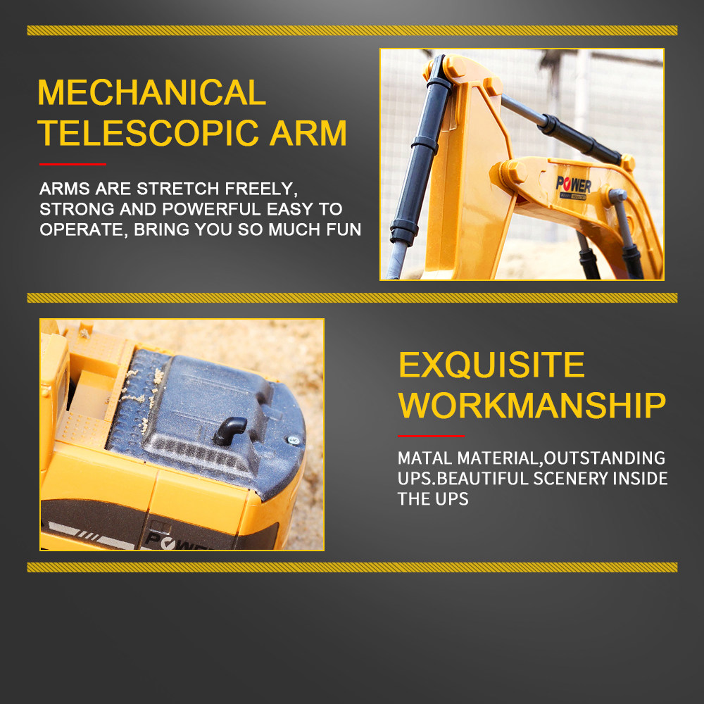 258-1 1:24 6CH Metal Excavator Construction Vehicle RC Car RTR