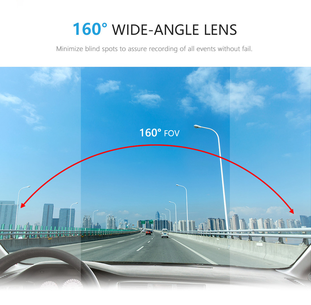VIOFO WR1 Car Dash Camera NT96655 Sony IMX323 Sensor 1080P Full HD 30FPS 160 Degree Wide Angle Built-in WiFi - Black