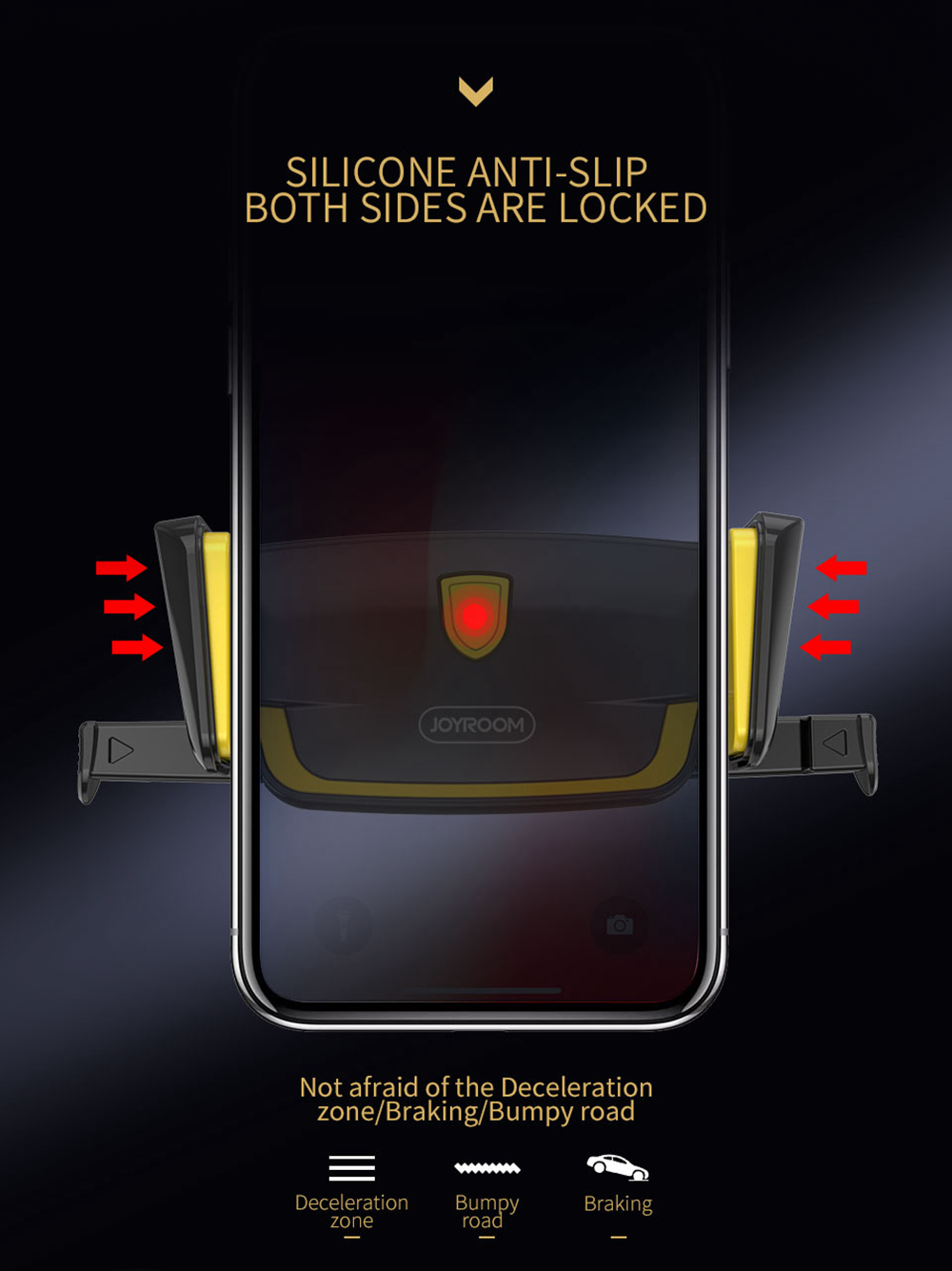 Joyroom JR-ZS162 Car Phone Mount Holder Mechanical Hand Suction Cup For 3.0-6.0 Inch Smartphone - Black + Yellow
