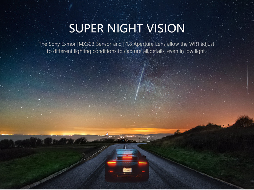 VIOFO WR1 Car Dash Camera NT96655 Sony IMX323 Sensor 1080P Full HD 30FPS 160 Degree Wide Angle Built-in WiFi - Black