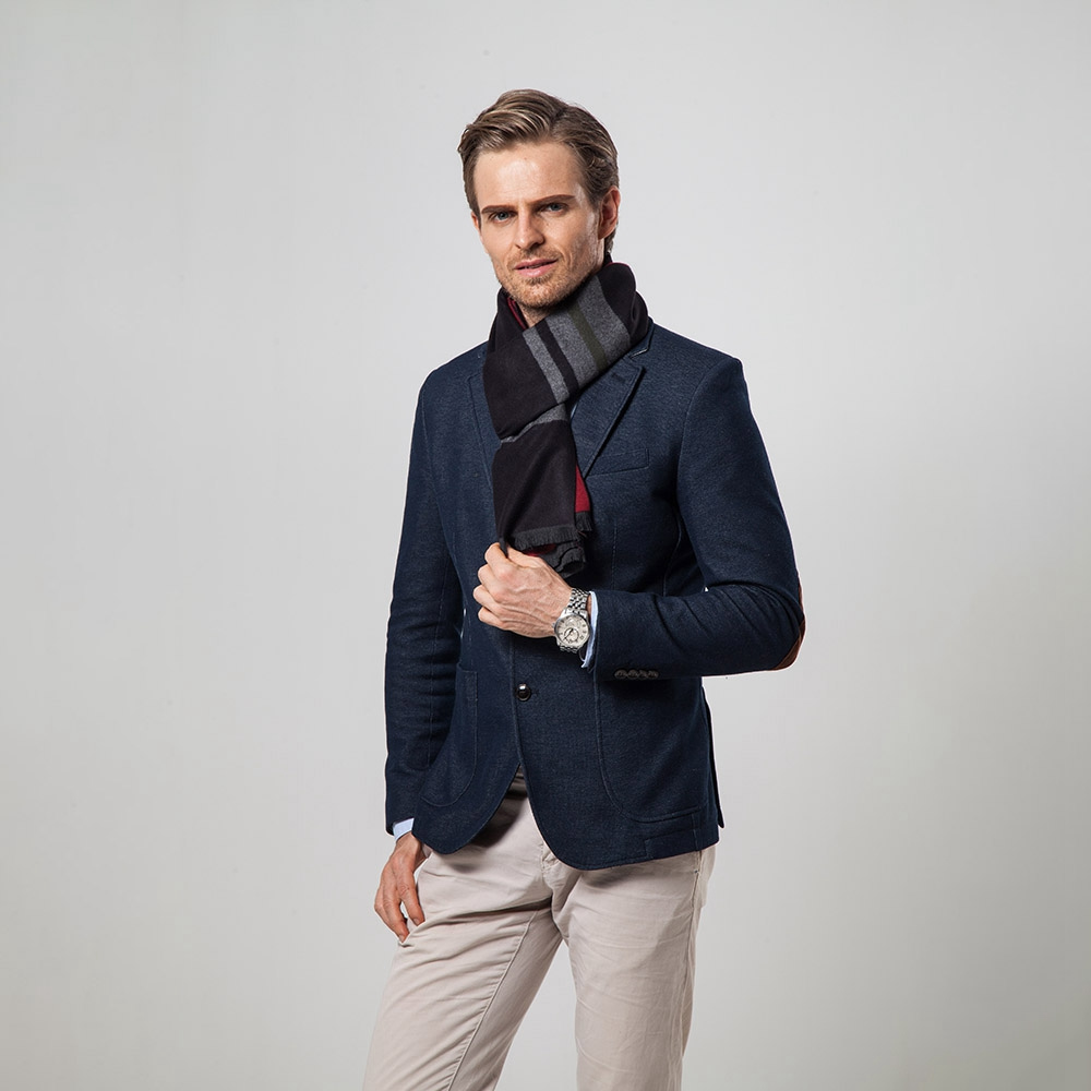 S04 Men Classic Business Imitation Cashmere Striped Plaid Warm Scarf 30x180CM - Red + Black