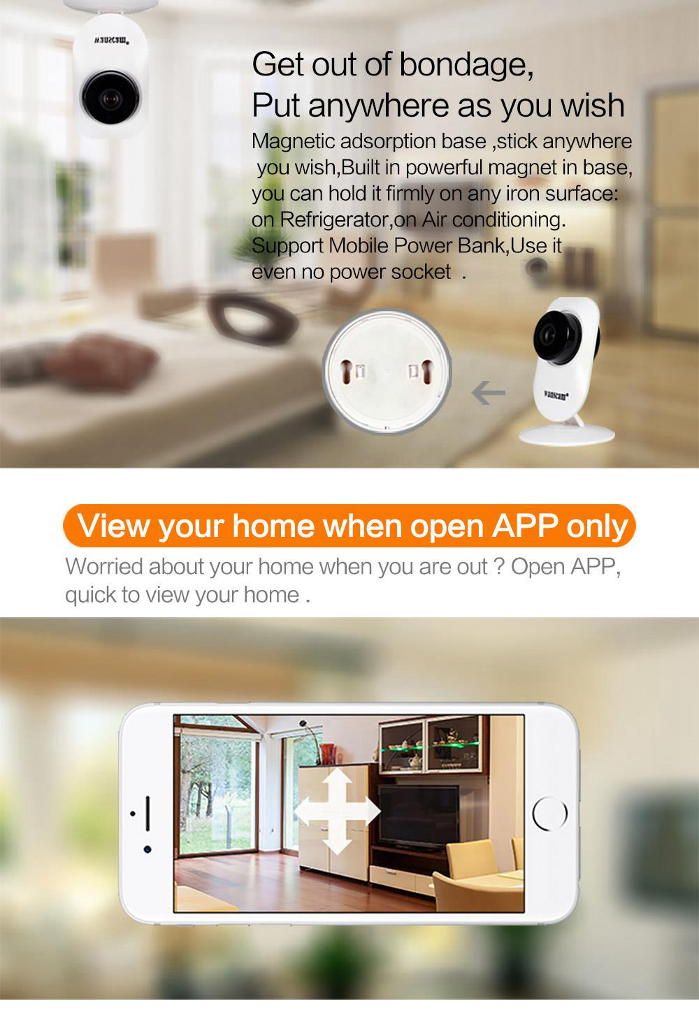 Wanscam HW0026 720P WiFi IP Camera Night Vision Alarm Function Motion Detection Two-Way Intercom - White