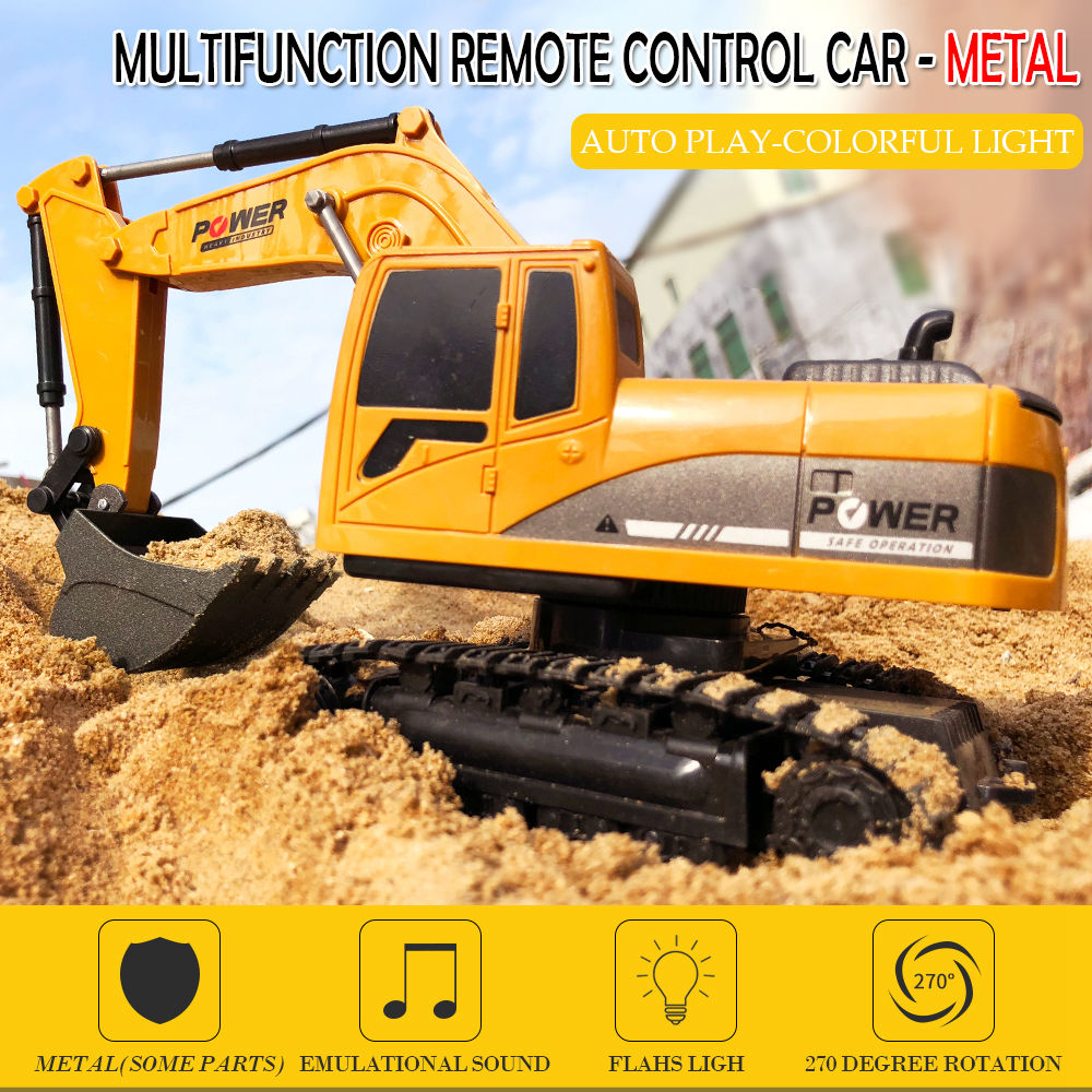 258-1 1:24 6CH Metal Excavator Construction Vehicle RC Car RTR