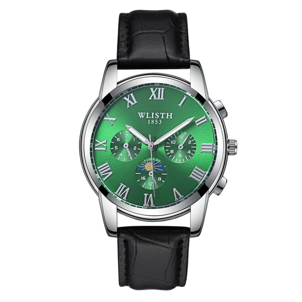 WLISTH S509 Men Casual Business Quartz Wrist Watch PU Leather Strap - Black + Green