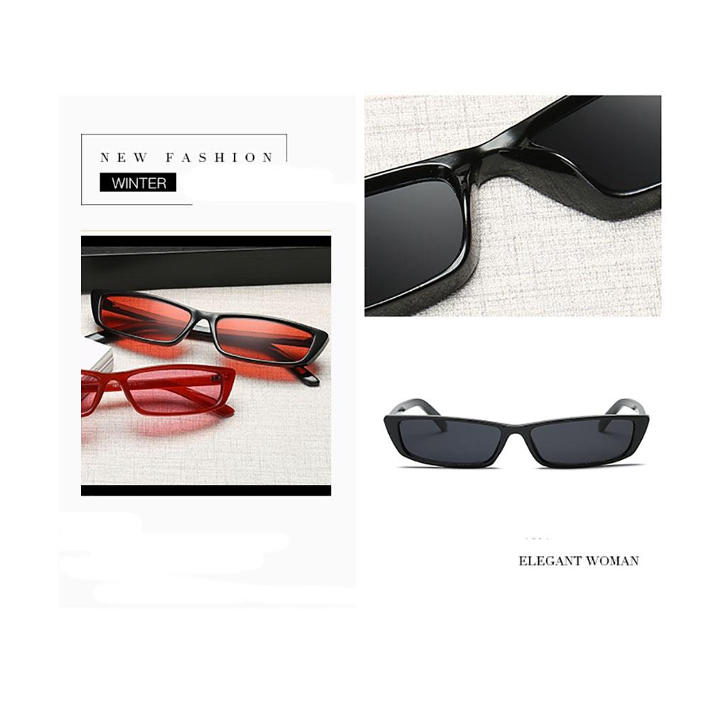 S17072 Women Vintage Sunglasses Owl Rectangle Narrow Small Frame Retro Lens - Black