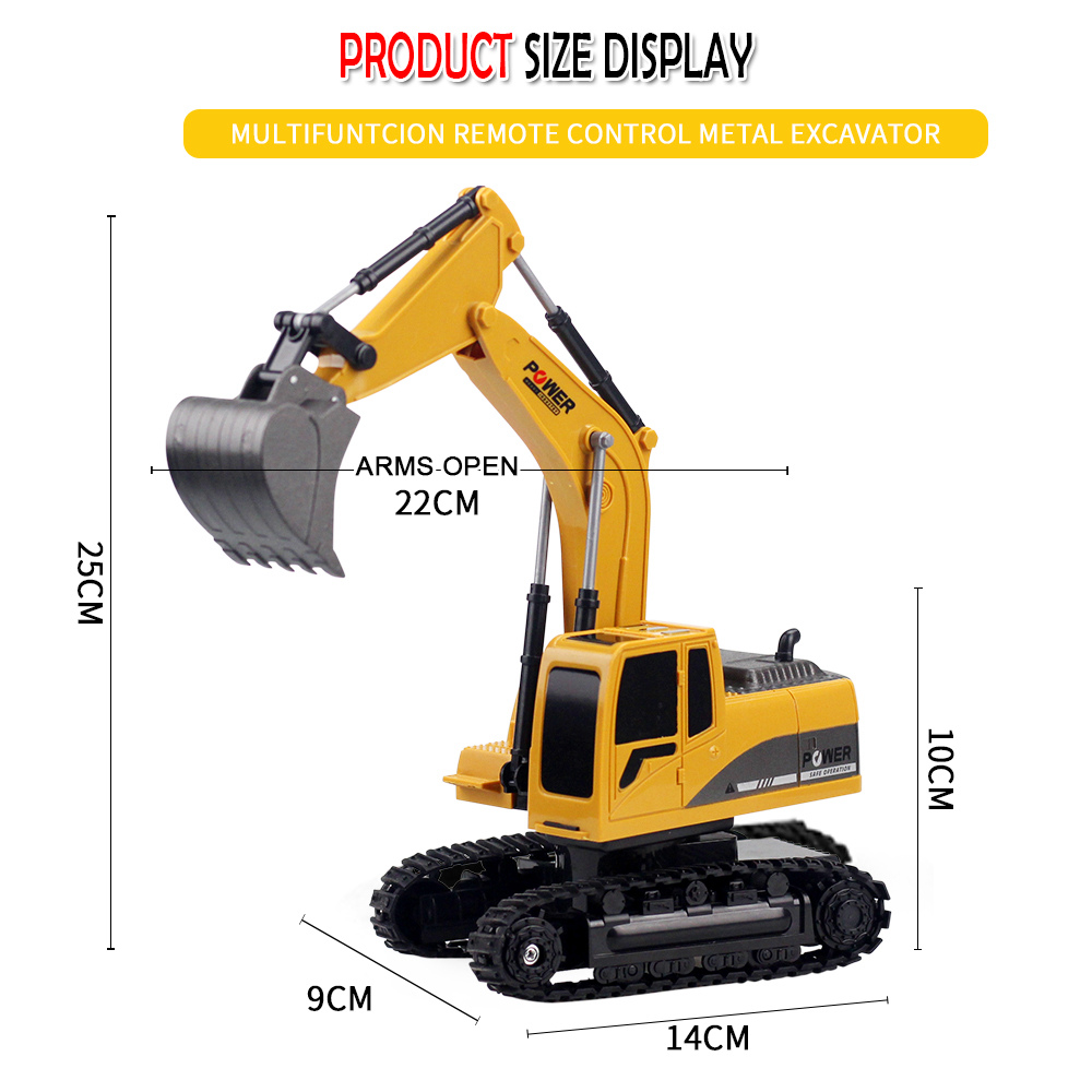 258-1 1:24 6CH Metal Excavator Construction Vehicle RC Car RTR